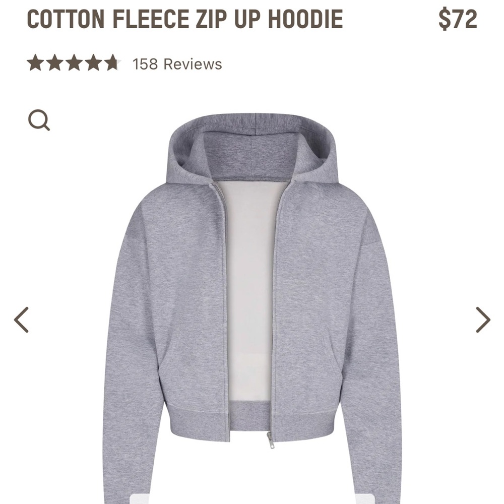 NWT SKIMS COTTON FLEECE ZIP UP HOODIE